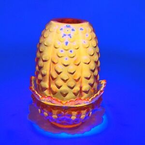 Fenton Hobnail Amberina Fairy Lamp 2-Piece UV Glow Art Glass c.1960s-70s Sticker